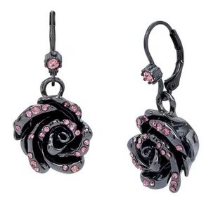 Betsey Johnson Pink Stones and Roses Earrings New